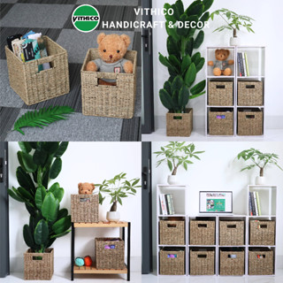 Giỏ, Hộp Cói Vuông VITHICO - Hộp Đựng Đồ Đa Năng, Chậu Trồng Cây Giả, Trang Trí Kệ Tủ Tổ Ong