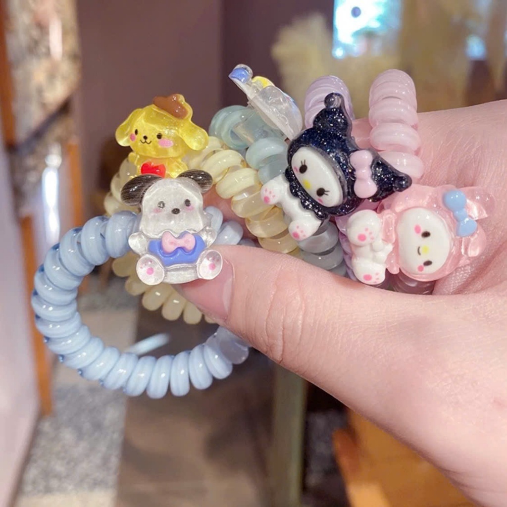 Set 5 Dây Buộc Tóc Lò Xo Co Dãn, Vòng Tay Dây Cao Su Nhỏ Nhắn Đa Năng Họa Tiết Hoạt Hình Dễ Thương C
