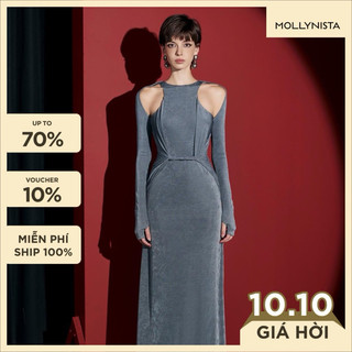 MOLLYNISTA (CHÍNH HÃNG) Đầm thiết kế thun tay dài xoắn eo quyến rũ nữ tính cao cấp gợi cảm