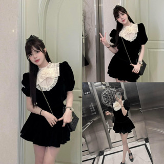 Set Áo Nhung Nơ Hoa Viền Bèo Tay Bồng Mix Chân Váy Xoè Mai Phương Bùi siêu xinh