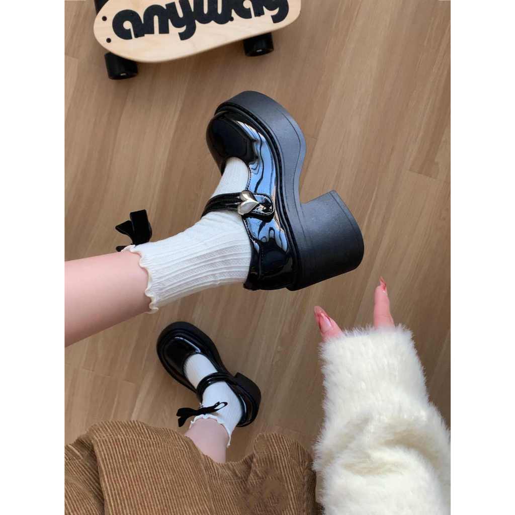 Giày mary jane nữ đế cao quai dán khuy tim tôn dáng dễ đi Kichi Shoes 5569 𝗧𝗛