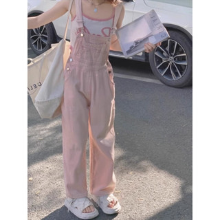 [Hàng sẵn] Quần yếm jeans nữ hồng nhạt ống suông rộng basic Hàn Quốc, năng động, thoải mái JOLII.SG - JS33