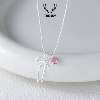 Dây chuyền nữ THE SKY dây mỳ dày charm tim đá hồng nơ, vòng cổ nữ hàng thiết kế xinh xắn dễ thương