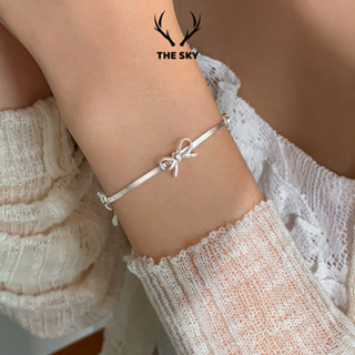 Lắc tay nữ THE SKY, vòng tay dây mỳ dẹt bóng đính charm nơ trơn xinh xắn đáng yêu