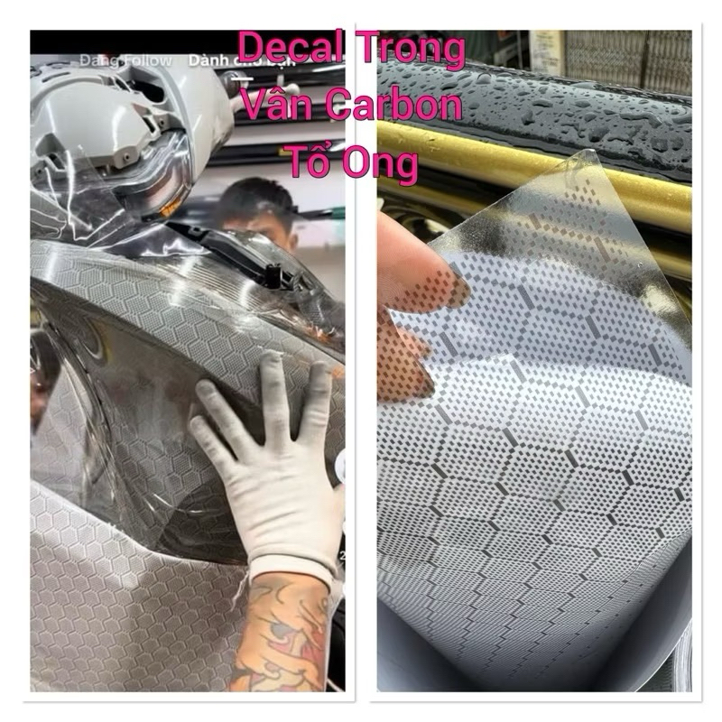 Vân Carbon Tổ Ong trong/ sần 3 lớp dán bảo vệ xe cực tốt