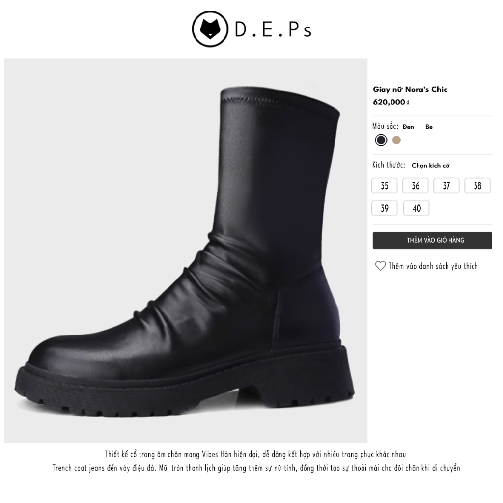 Gìay boots Martin nữ da nhún co giãn đế cao 5cm mã Nora's Chic cao cấp.