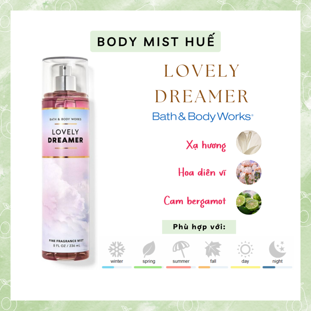 LOVELY DREAMER | Xịt thơm chiết 10ml/ 35ml/ 50ml Body mist Bath & Body Works Mỹ