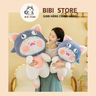 Gấu Bông Mèo Dudu Đội Mũ Cá Mập – Gấu Bông Lạ Mắt, Cưng Xỉu, Mềm Mại Ôm Ngủ Cực Chill