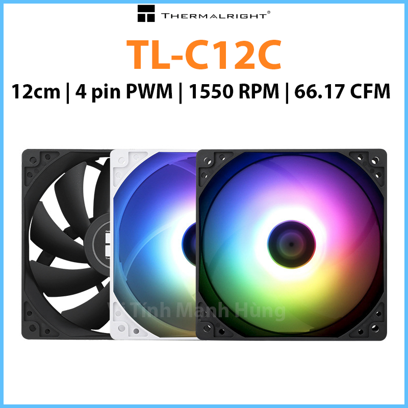 Quạt Thermalright TL-C12C, 12cm, 4 pin PWM, 1550 RPM, 66.17 CFM, hàng mới – không hộp.