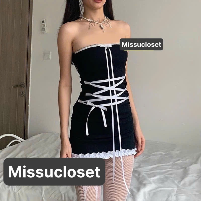 {HÀNG LOẠI 1} Váy body đan dây phối bèo váy cúp ngực đan dây đầm cúp ngực dầm body đầm lolita váy lo