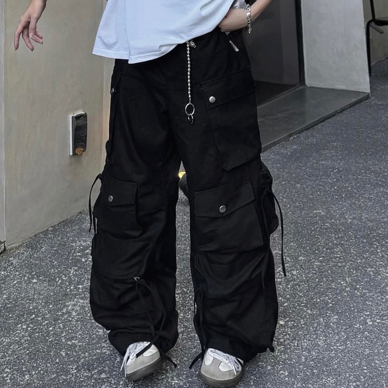 Quần kaki Cargo Y2K dài suông TEN BOX ống rộng túi hộp màu ĐEN/KEM trơn form nam nữ unisex 🖤 Quần kaki Y2K | BigBuy360 - bigbuy360.vn