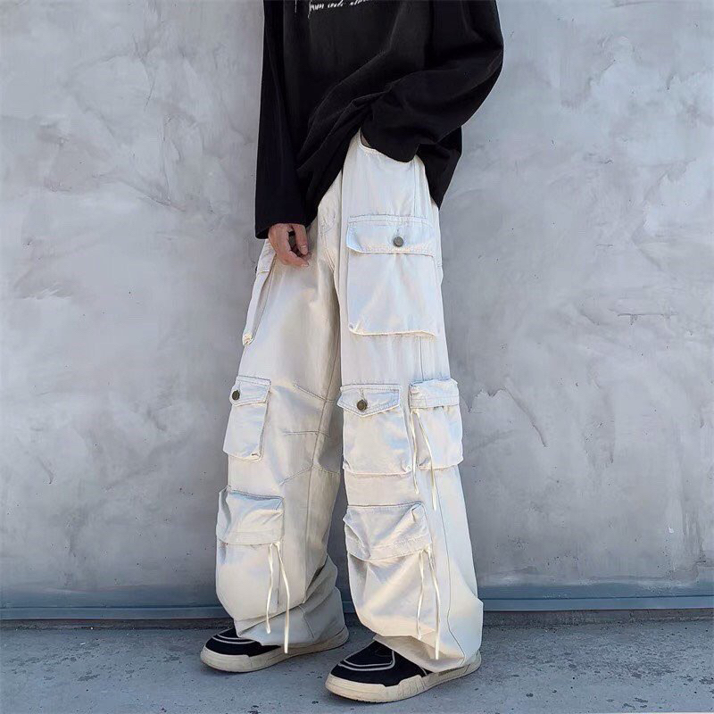 Quần kaki Cargo Y2K dài suông TEN BOX ống rộng túi hộp màu ĐEN/KEM trơn form nam nữ unisex 🖤 Quần kaki Y2K | BigBuy360 - bigbuy360.vn