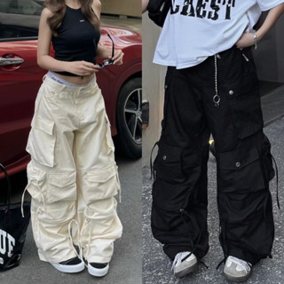 Quần kaki Cargo Y2K dài suông TEN BOX ống rộng túi hộp màu ĐEN/KEM trơn form nam nữ unisex 🖤 Quần kaki Y2K