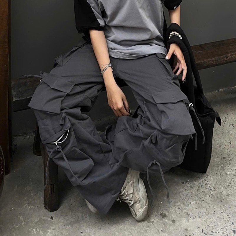Quần kaki Cargo Y2K dài suông TEN BOX ống rộng túi hộp màu ĐEN/KEM trơn form nam nữ unisex 🖤 Quần kaki Y2K | BigBuy360 - bigbuy360.vn