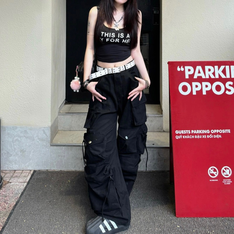 Quần kaki Cargo Y2K dài suông TEN BOX ống rộng túi hộp màu ĐEN/KEM trơn form nam nữ unisex 🖤 Quần kaki Y2K | BigBuy360 - bigbuy360.vn