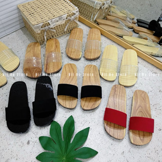   ND019  Guốc mộc guốc gỗ nam nữ xoan đào quai ngang đế 2cm thoải mái Nhung Đế Bằng Nữ Có Quai Dép Slipper Giày Shoes 