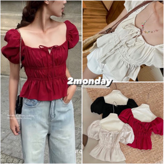 [Sẵn/Loại 1] Áo babydoll line kiểu xinh basic tay phồng tiểu thư công chúa bo chun thân nơ ngực xinh xắn A22 QC