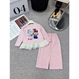   17-36kg  Bộ quần áo dài tay LEN LÔNG THỎ in hình LABUBU RO set thu đông cho bé 