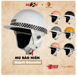 Mũ bảo hiểm nửa đầu Napoli Bosozoku Japan Style, Nón Napoli Vintage lưỡi trai Mu3hi