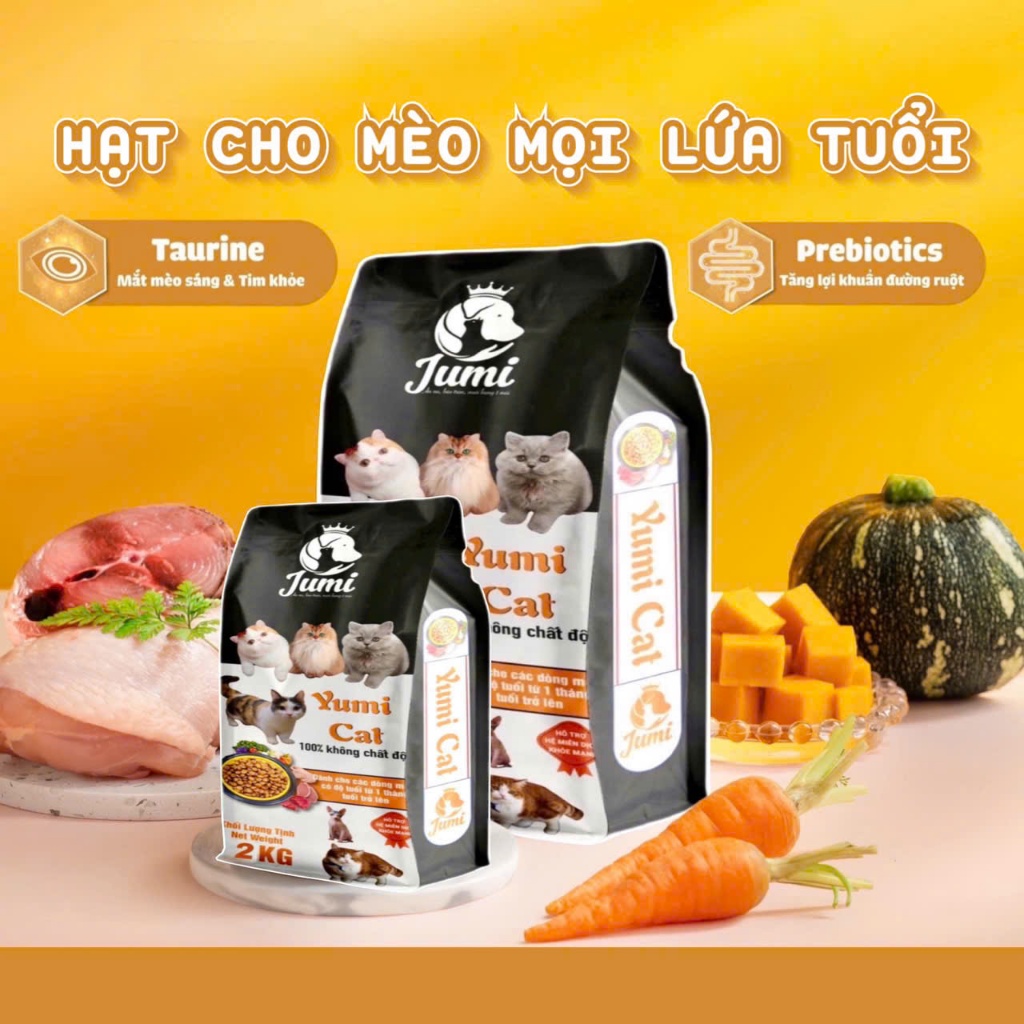 Hạt cho mèo mọi lứa tuổi YuMi Cat . chứa nhiều DẦU CÁ HồI và RAU Củ giúp Lông khỏe giảm rụng, giảm chảy nước mắt