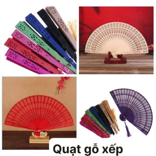 Quạt gỗ xếp nhiều màu làm oản tháp bánh, phụ kiện chụp ảnh trang trí phong cách cổ trang độc đáo