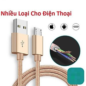 Cáp sạc bọc dù dài 1m I-P Micro- Type C, micro sạc nhanh 2.1A - CAP09