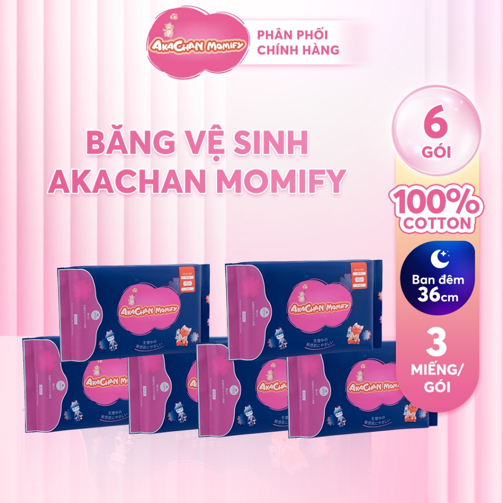 [Combo 6 Gói] Băng Vệ Sinh AKACHAN MOMIFY Size 36  Ban Đêm