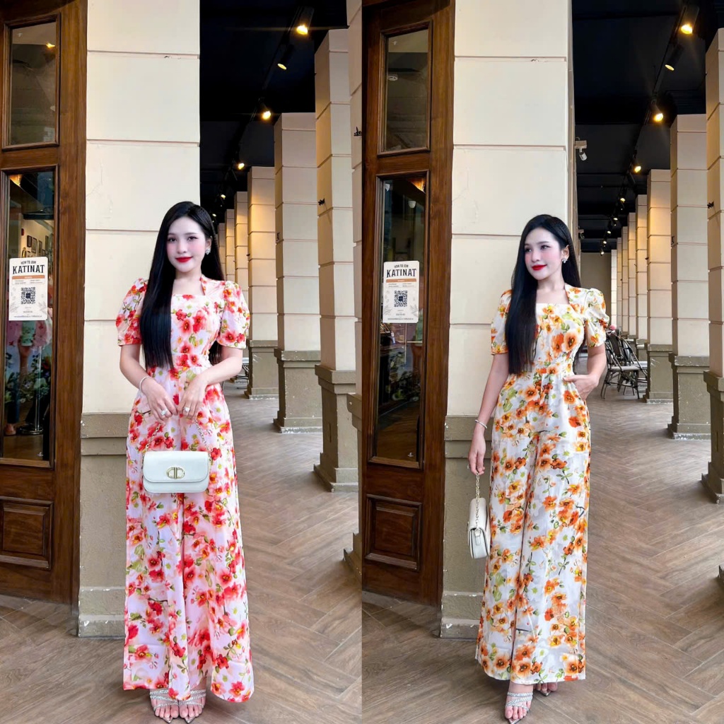 JUMPSUIT NỮ MAY MOCKINH JUM HOA, JUM PHỐI CỔ NỮ HOÀNG CHẤT VẢI LỤA MANGO HÀNG FROM LỚN NHỎ TỪ 45-75KG
