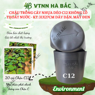 [20 cái] Chậu Trồng Cây Nhựa Dẻo C12 Không Lỗ Thoát Nước - KT: 31x27cm dày dặn, mày đen, độ bền cao - Nông Nghiệp Hà Bắc