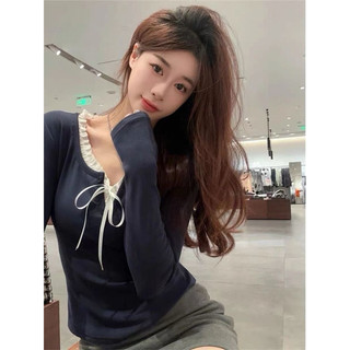 Áo thun tay dài phối ren mỏng cách điệu thời trang thu đông
