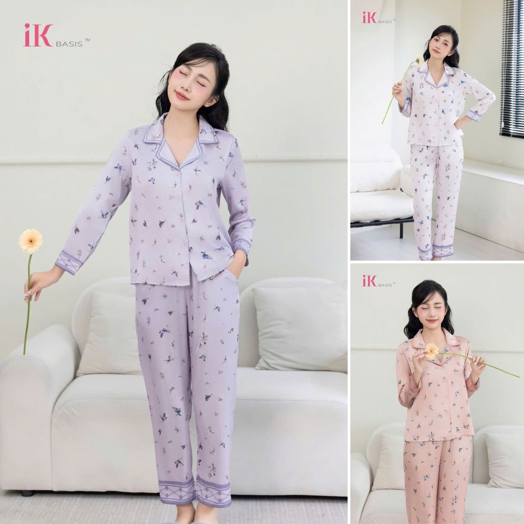 Bộ lụa PIJAMA dài tay mùa thu nhà IK cao cấp , chất lụa LUXURY mềm mịn nhẹ thoáng chống trầy xước.