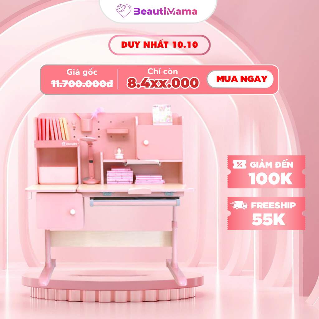 Bàn học cho bé thông minh Chilux Smart V cao cấp, chống gù, chống cận, đồng hồ báo giờ, bảo hành chí