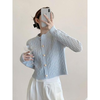 Áo len cardigan màu xanh sữa hàng Quảng Châu cao cấp phong cách retro dành cho nữ thu đông 2024 A07(Kèm ảnh thật)