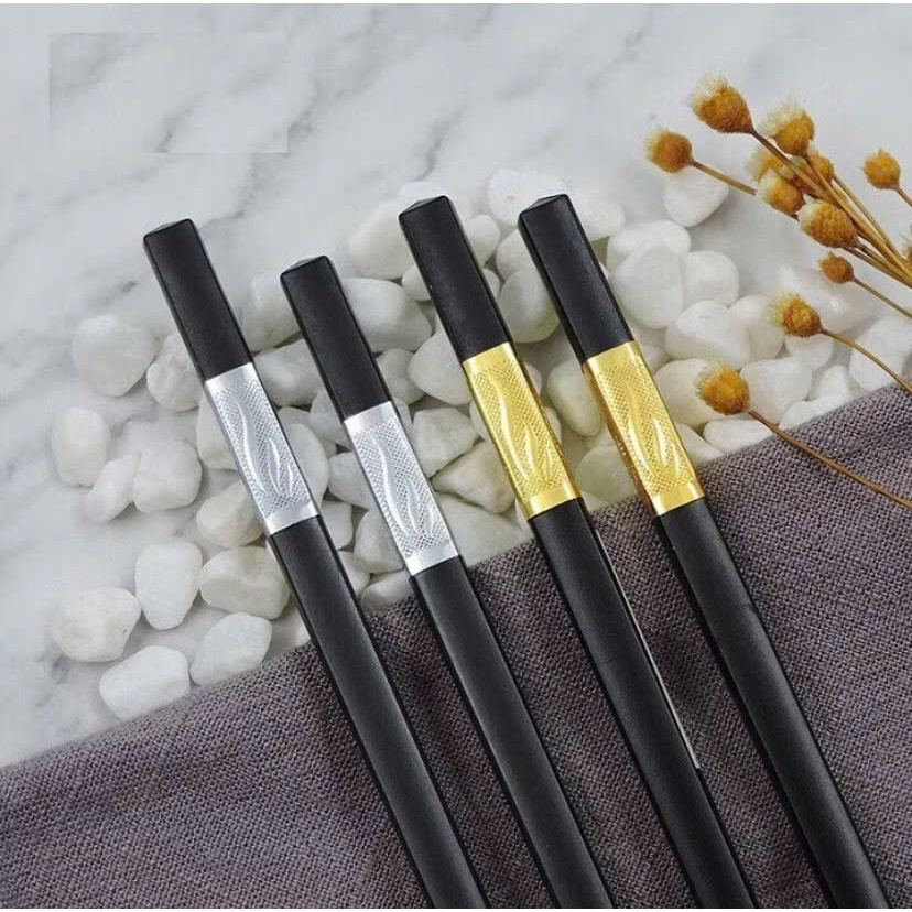 Đũa nhật kháng khuẩn nhựa melanin cao cấp (BỘ 10 ĐÔI) -Bộ 10 Đôi Đũa Mạ Vàng Hàn Quốc Nhựa Đen Cao C