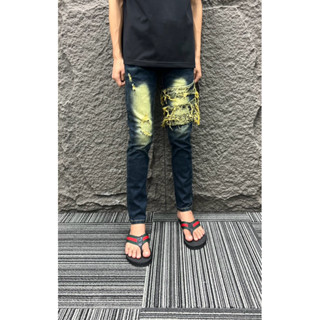 Quần jeans nam xanh khuyết tật mầu bẩn xước nhẹ Hót Neww