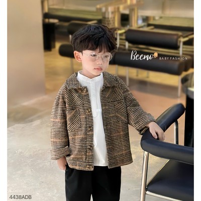 Áo khoác dạ Beemo hoạ tiết kẻ vải dạ hàn dày dặn, ấm áp cho bé trai từ 9-24kg 4438ADB
