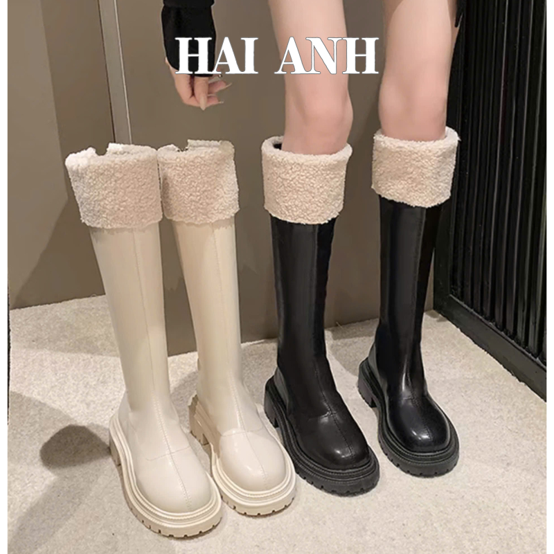 [Chân Gầy Lùi 1 Sz] Boot Đùi Cổ Lông, Bốt Cao 2971 Cổ Đế Dày Phong Cách Sang Chảnh, Boot Mùa Đông Siêu Ấm- HẢI ANH SHOES