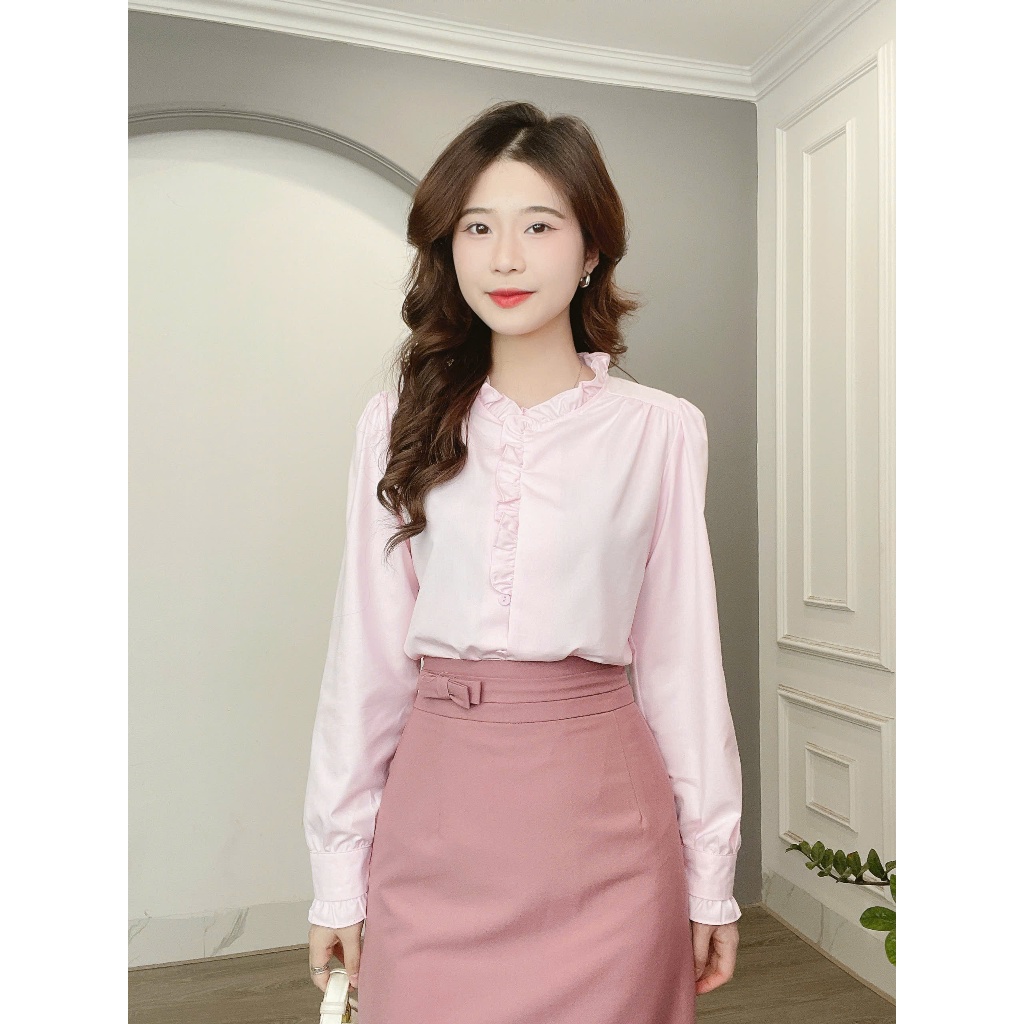 Áo Sơ Mi Nữ Dài Tay Cổ Xếp Li Bèo Min House Women