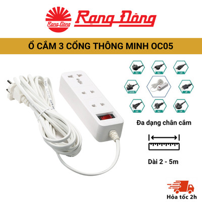 Ổ cắm điện kéo dài Rạng Đông 2m 5m OC05 đa năng chịu tải tốt, chịu nhiệt an toàn, đảm bảo khi sử dụng hàng ngày