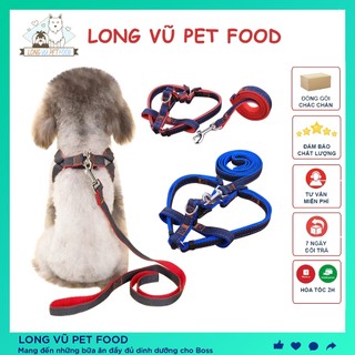 Dây dắt chó, dây dắt mèo thú cưng kèm đai yếm vải JEAN 2 LỚP dắt chó mèo đi dạo - Long Vũ Pet Food