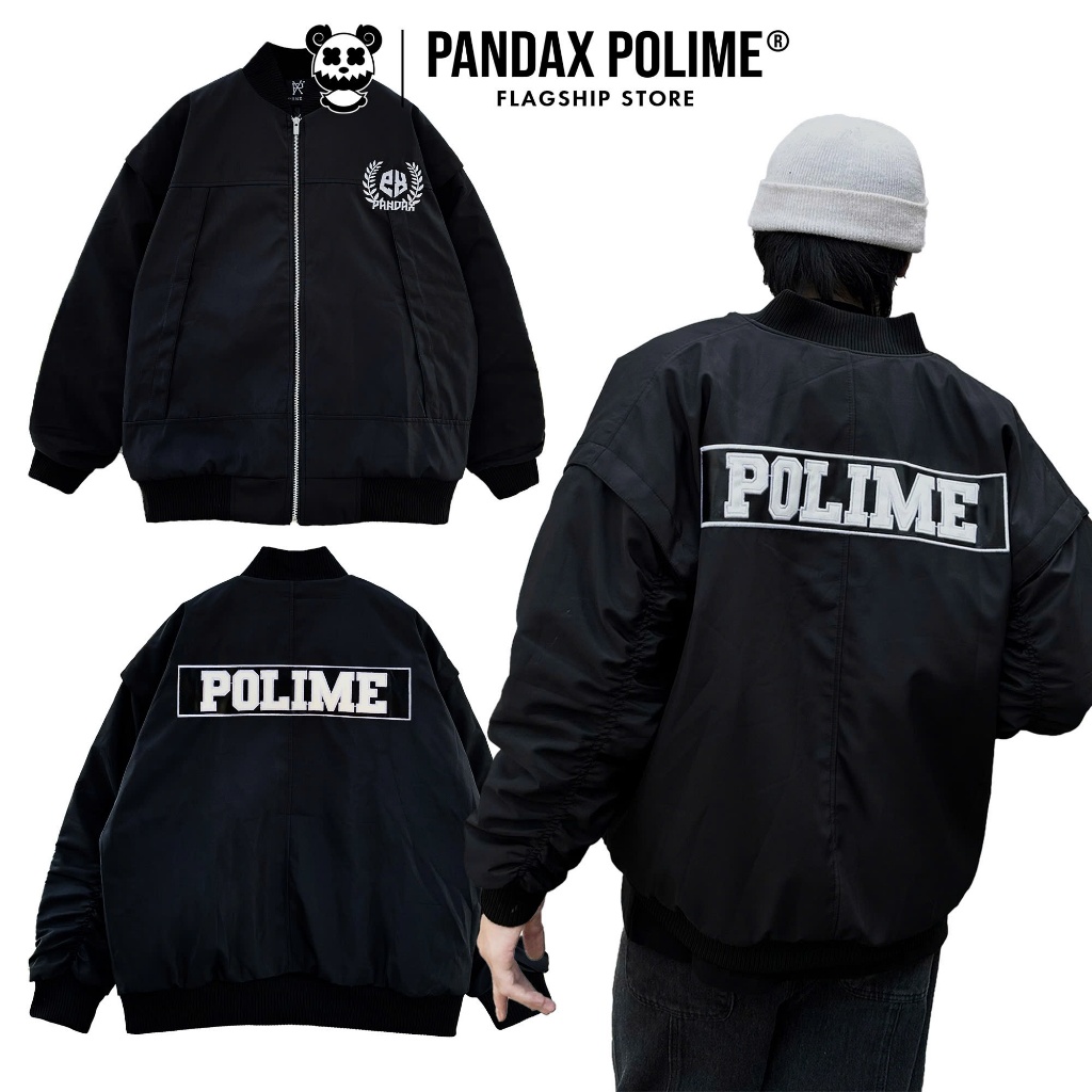 Bomber jacket pilot nam nữ varsity trần bông local brand tay nhúm unisex boxy crop top bigsize Panda
