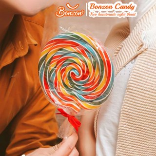 Kẹo mút cầu vồng hương trái cây tổng hợp lolipop to khổng lồ 12cm - Kẹo que handmade Bonzon Candy