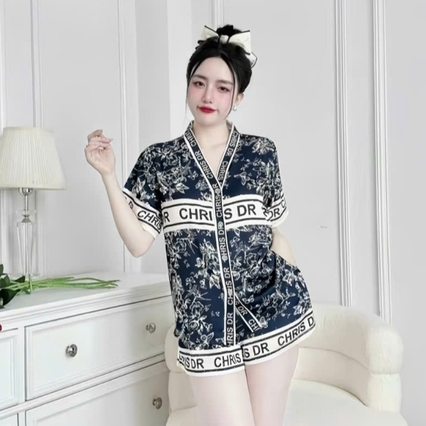 Bộ Pijama Tay Cộc Quần Cộc Chất Lụa Latin Cao Cấp P5