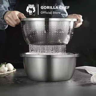 Bộ thau rổ inox sâu lòng Gorilla Chef rửa rau củ quả, vo gạo vô cùng tiện lợi 24-28cm
