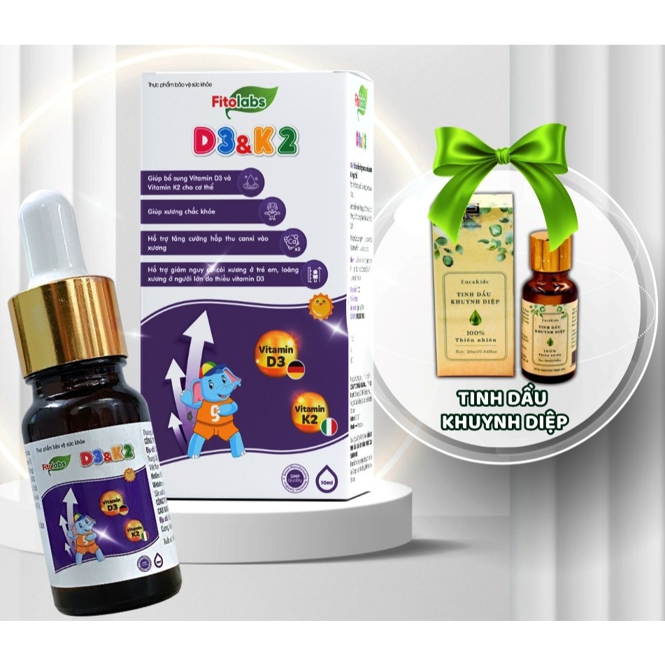 Tặng dầu khuynh diệp / Vitamin D3 K2 MK7 Fitolabs 10ml- Dạng Nhỏ Giọt Giúp Bé Tăng Chiều Cao, Xương Chắc Khỏe FTL