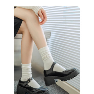 Vớ Không Xương Màu Trơn Phong Cách Nữ Sinh Nhật Bản Tất Trắng Cổ Cao Nữ Trơn Màu Sắc Vintage