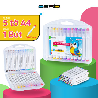 Bộ Bút Màu Acrylic Marker DERIO 24 Màu, Vẽ Trên Mọi Chất Liệu Vải/Giày/Tường/Giấy/Da/Ly
