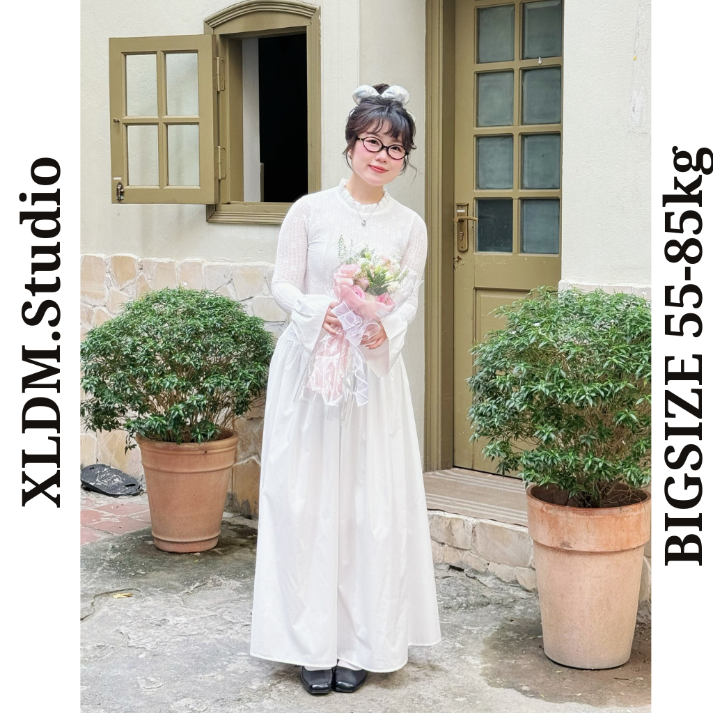 Đầm váy liền thân dài BIGSIZE màu trắng, ôm body thiết kế tôn dáng trẻ trung XLDM Studio ( Doris dre