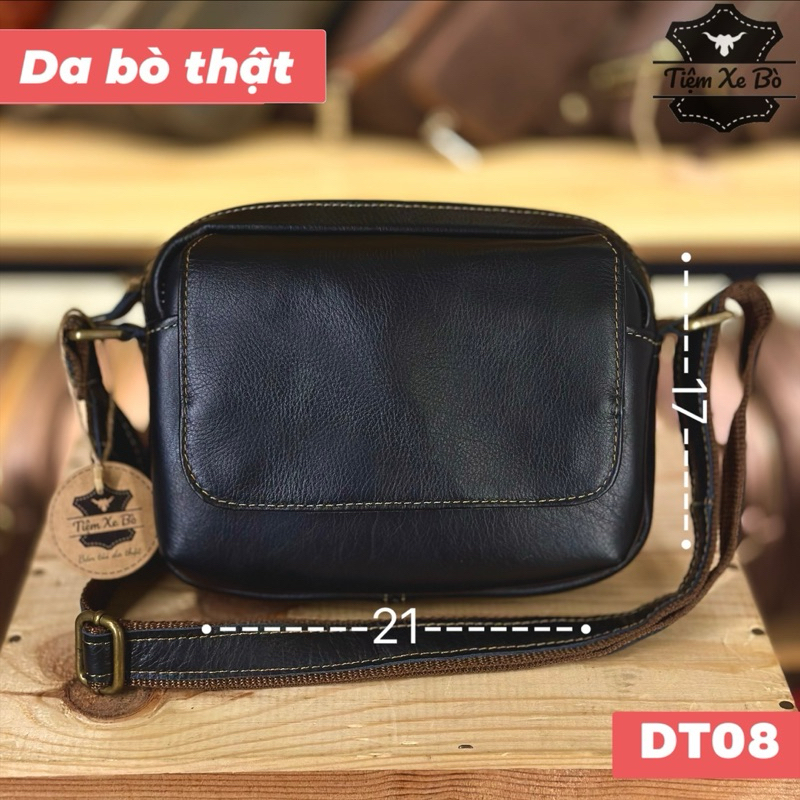 Túi đeo chéo da bò màu đen mã DT08