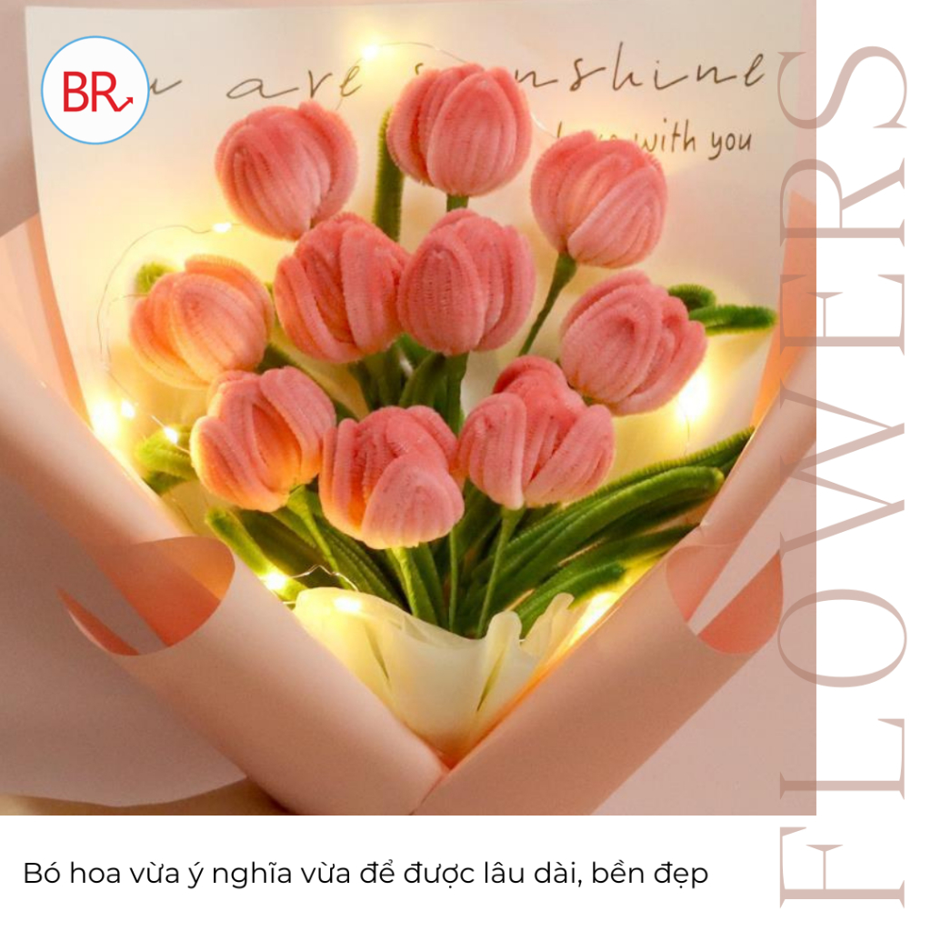 [Quà Tặng 20/10]Set Nguyên Liệu Làm Bó Hoa Tulip,Set Bó Hoa Kẽm Nhung Handmade DIY Quà Tặng Mẹ, Quà 